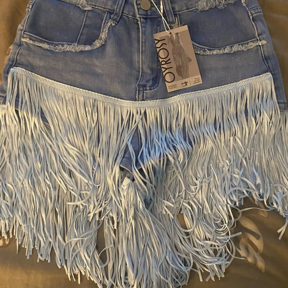 Fringe Denim Shorts